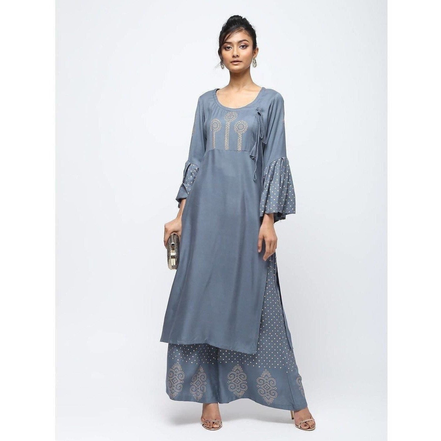 Ro-Sky Fashion-Women Latest straight kurti Cap Sleeves Design Grey Colour  Cotton Soft Fabric.